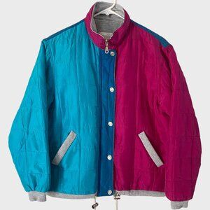 Vintage Petite Sophisticate Quilted Color Block Silk Jacket Women's Size Small P